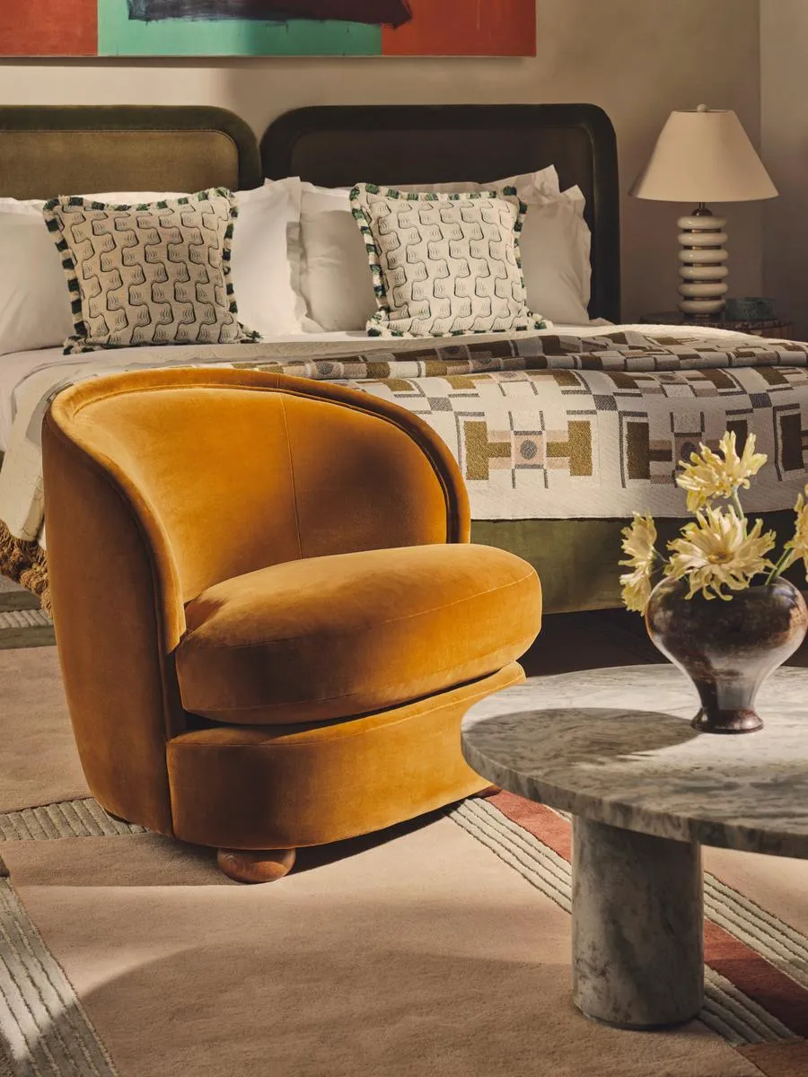 Tub Armchair with Piped Edges - Mustard, Velvet product