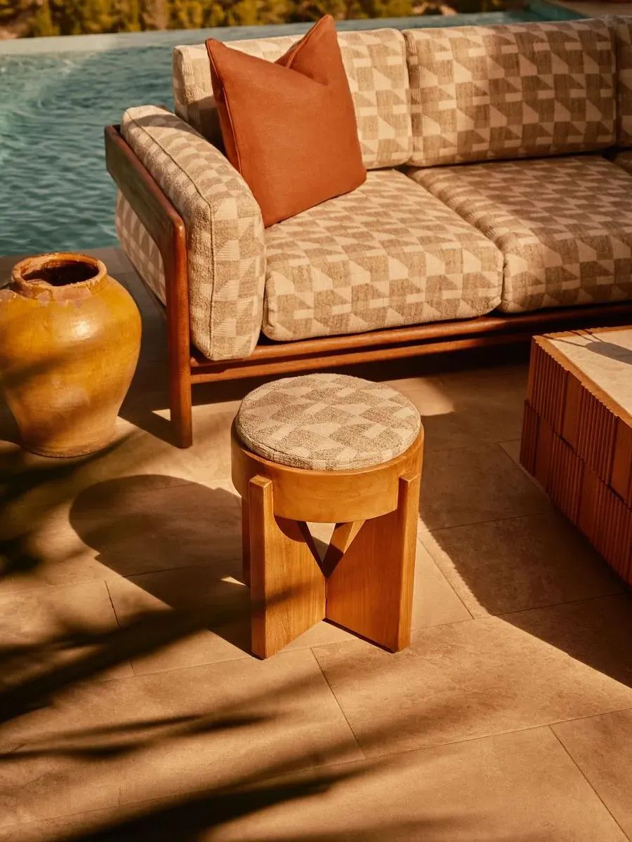 Tyros Round Outdoor Footstool - Natural, Teak product