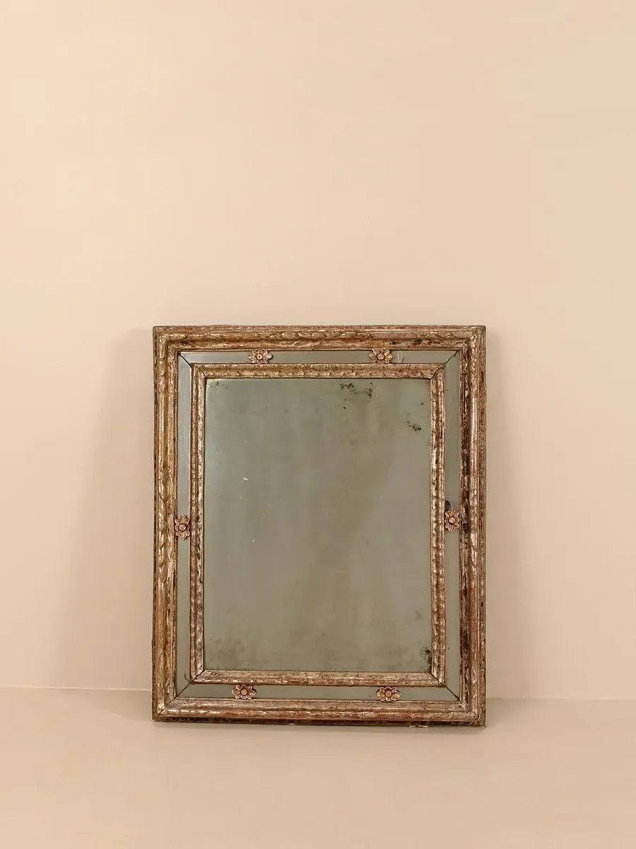 Vintage Silver Gilded Square Wall Mirror - Foxed Glass by Soho Home