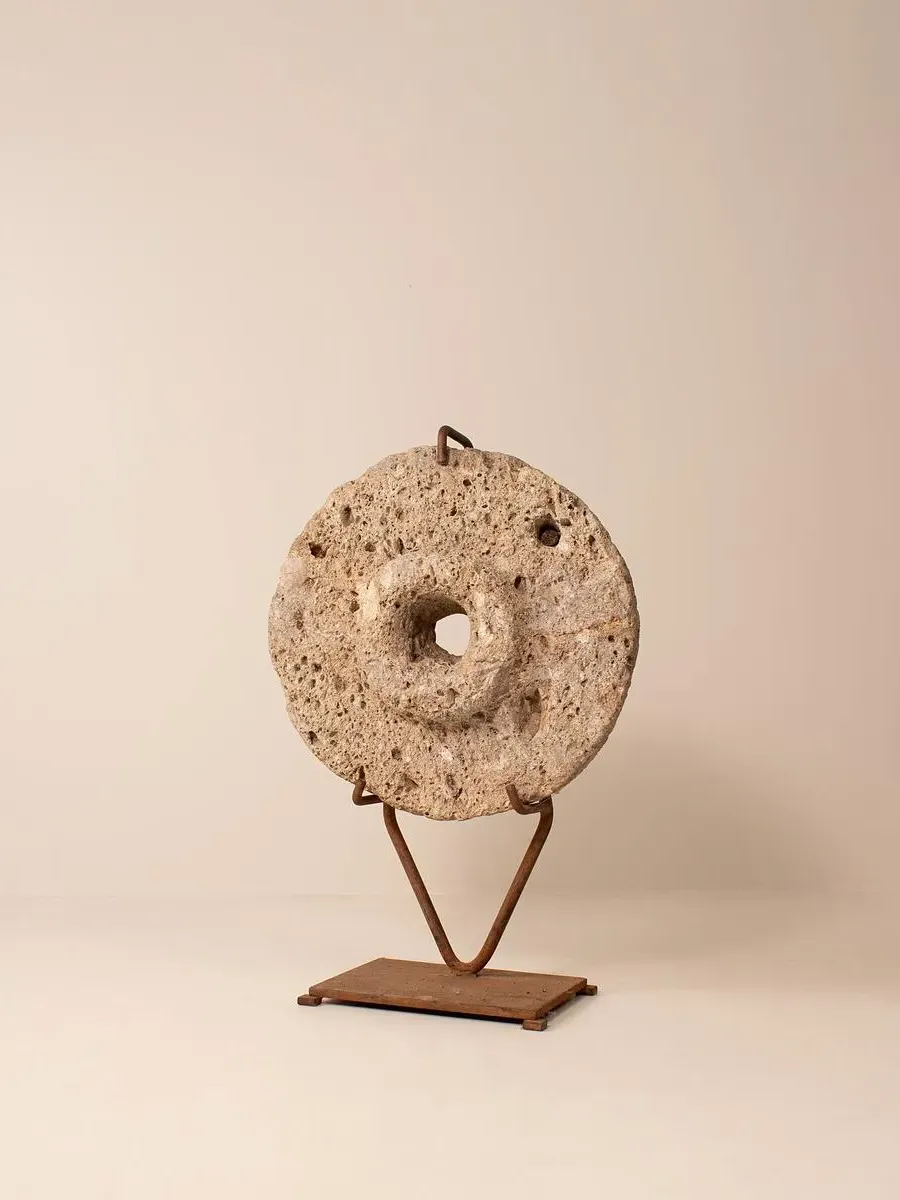 Vintage Wheel Sculpture - Stone, Metal product