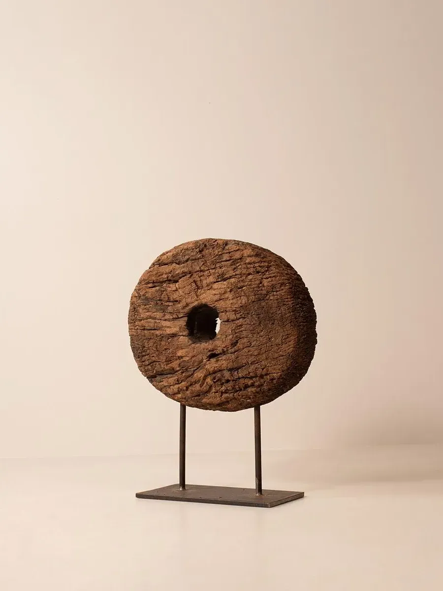 Vintage Wheel Sculpture - Wood, Metal by Soho Home