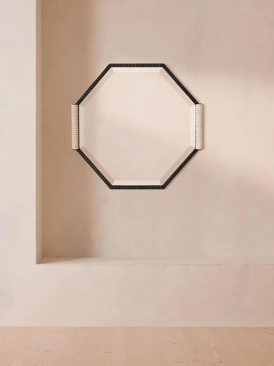 Welton Octagonal Wall Mirror - Blackened Brass, Travertine product