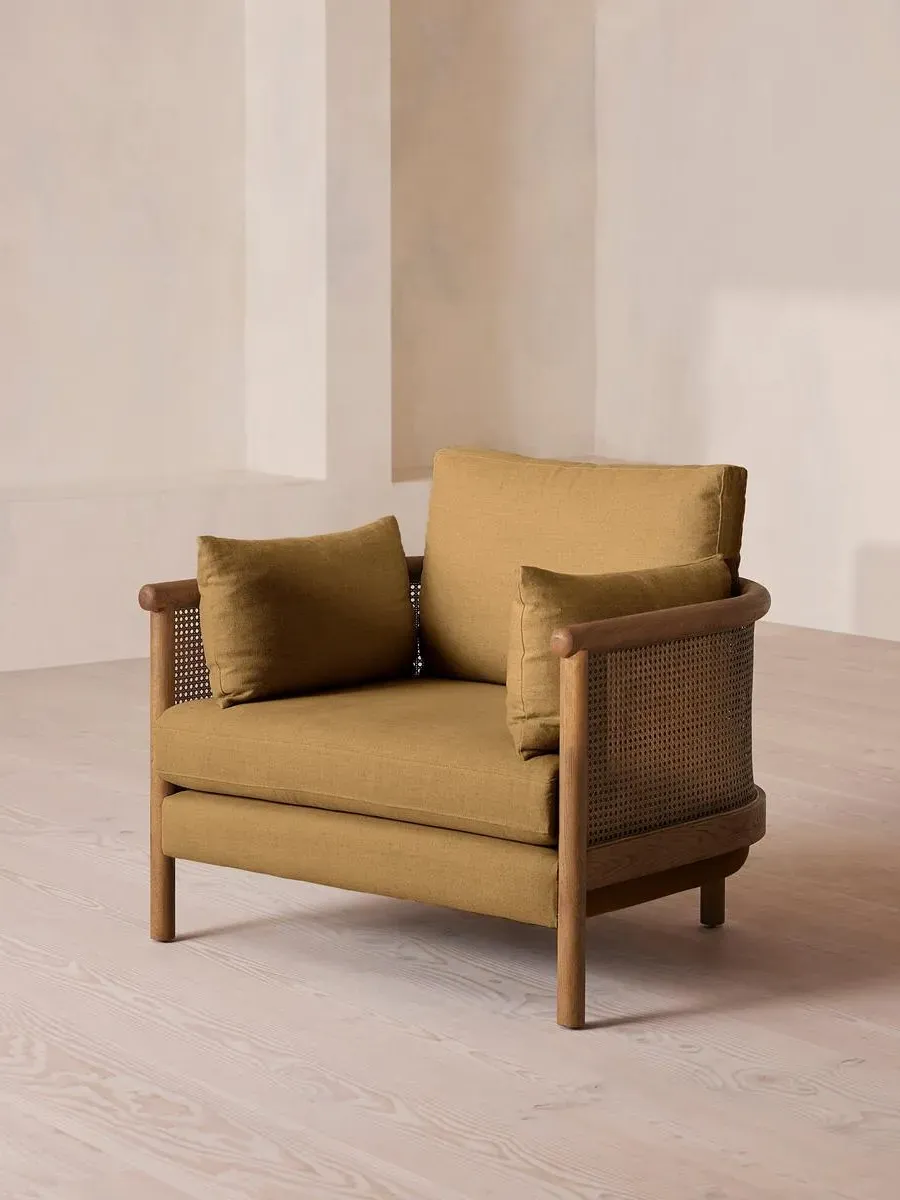 Wraparound Armchair with Cane Panel - Ochre, Linen product
