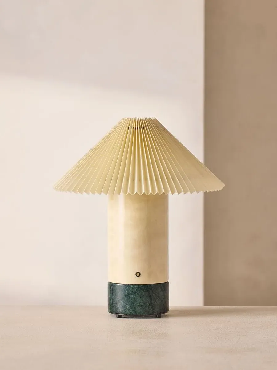 Yazarine Portable Lamp - Green Marble, Quilted Maple by Soho Home
