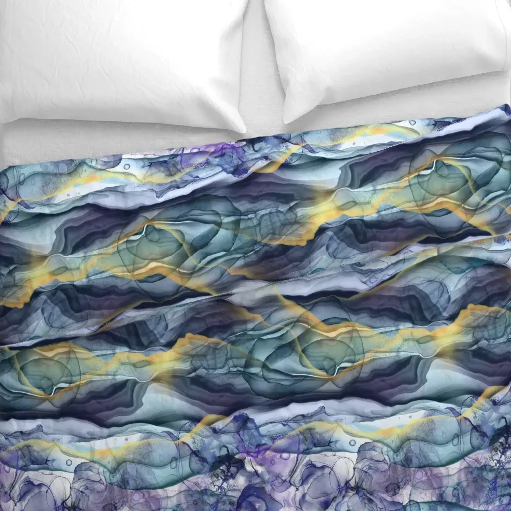 1319 Abstract Ethereal Ink Duvet Cover - Blue alternate view