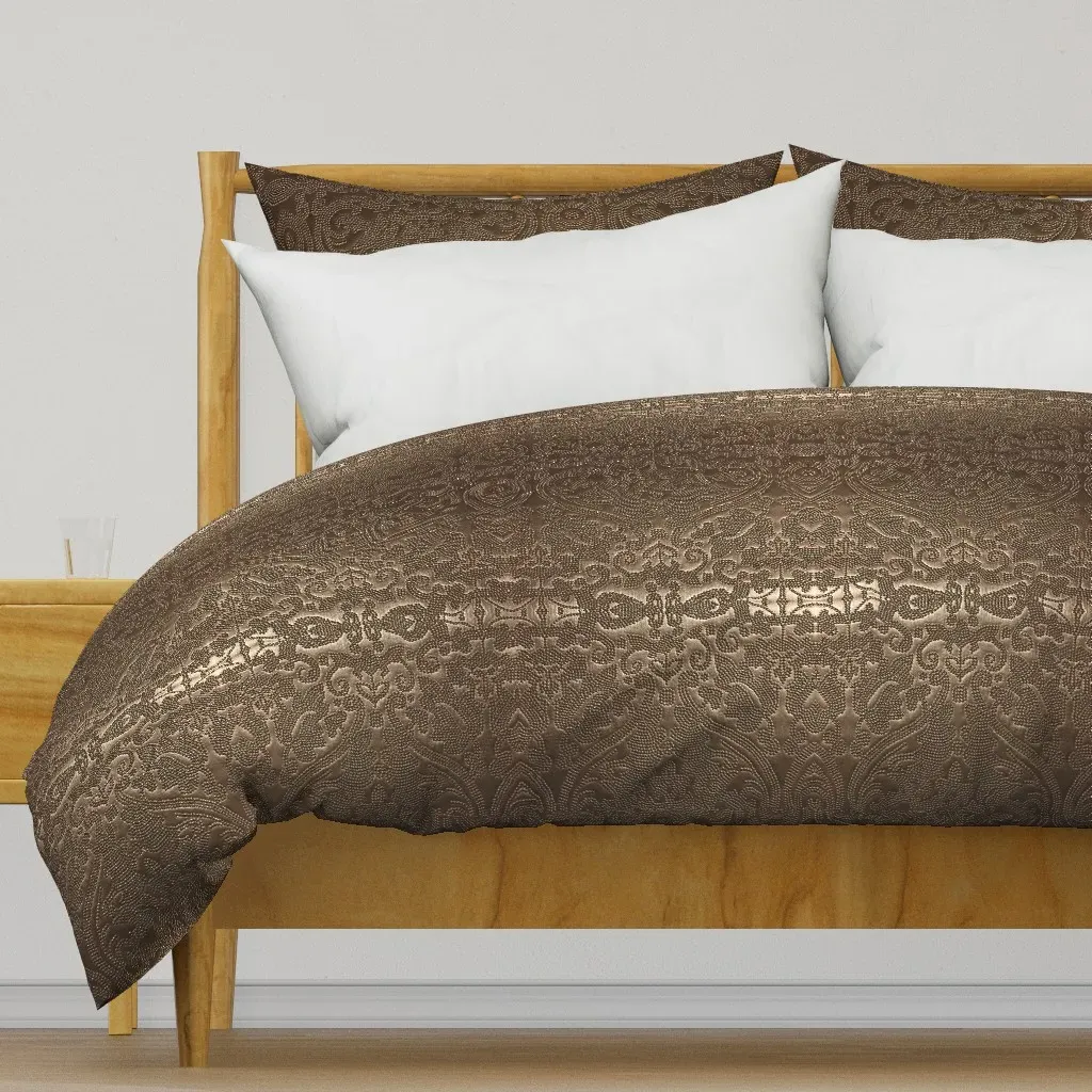 1513-L 3D Bronze Beaded Damask Duvet Cover - Bronze product