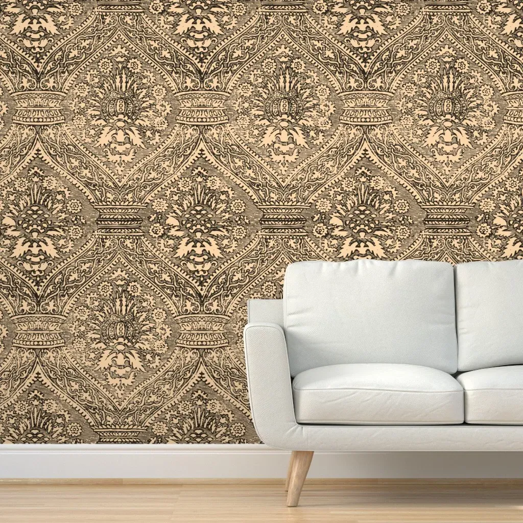 15th/16th Century Spanish Medallion Blockprint Peel and Stick Wallpaper - Beige product