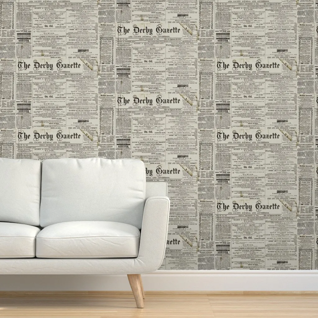 1863 Newsprint Derby Gazette Peel and Stick Wallpaper - Off-White product