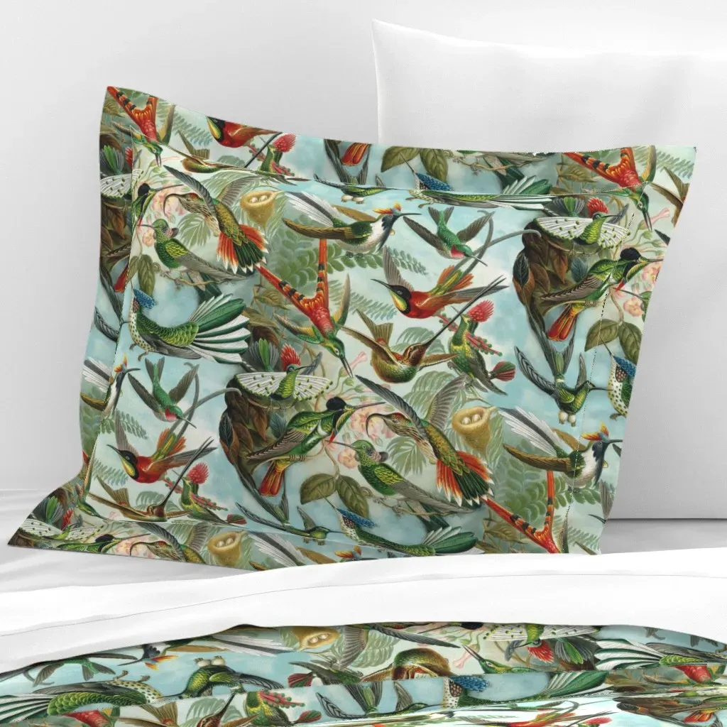 1904 Antique Hummingbirds Standard Flanged Cushion Cover - Green, Cotton Sateen product