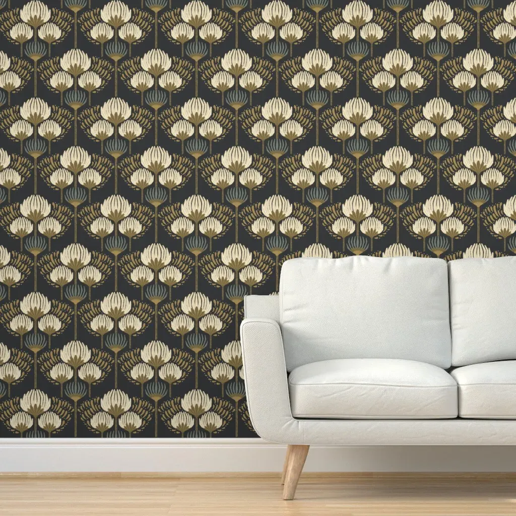 1920 Blossom Floral Peel and Stick Wallpaper - Black, Cream, Gold, Green product