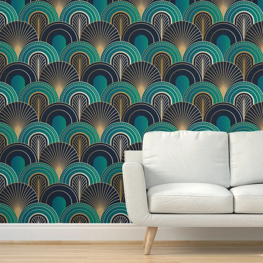 1920 Gold Emerald Peel and Stick Wallpaper - Teal product