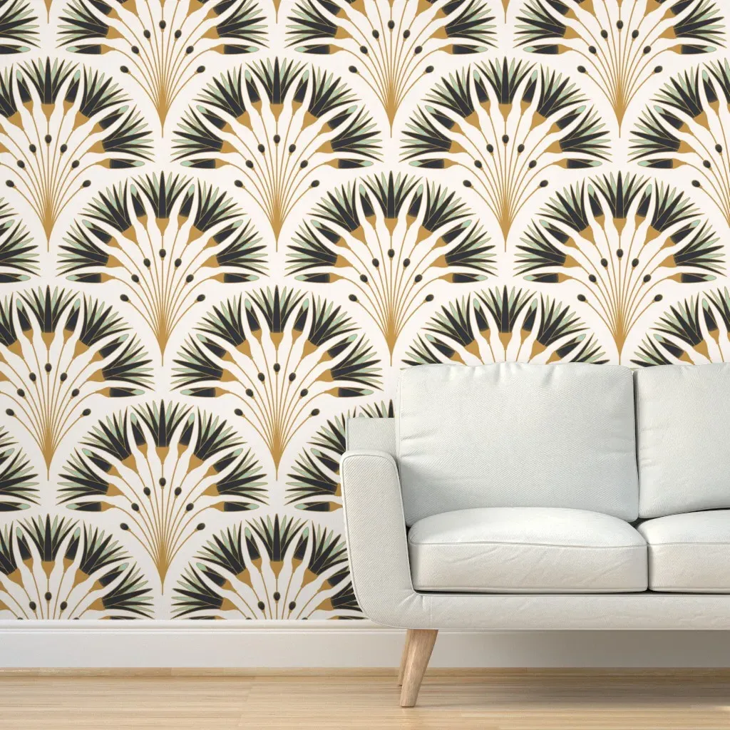 1920s Art Deco Flower XL Peel and Stick Wallpaper - Dark Teal, Black product