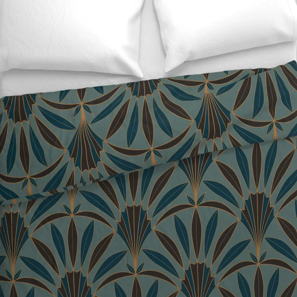 1920S Art Deco Palm Leaves Duvet Cover - Teal alternate view