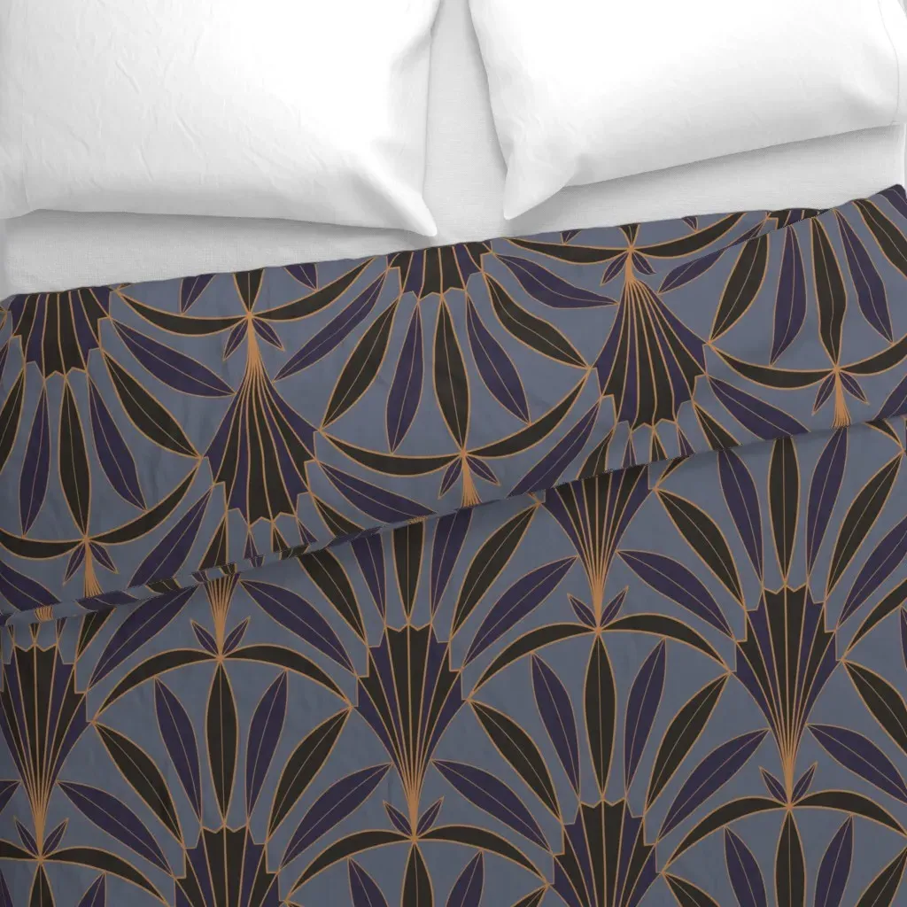 1920S Art Deco Palm Leaves Fan Duvet Cover - Dark Brown alternate view