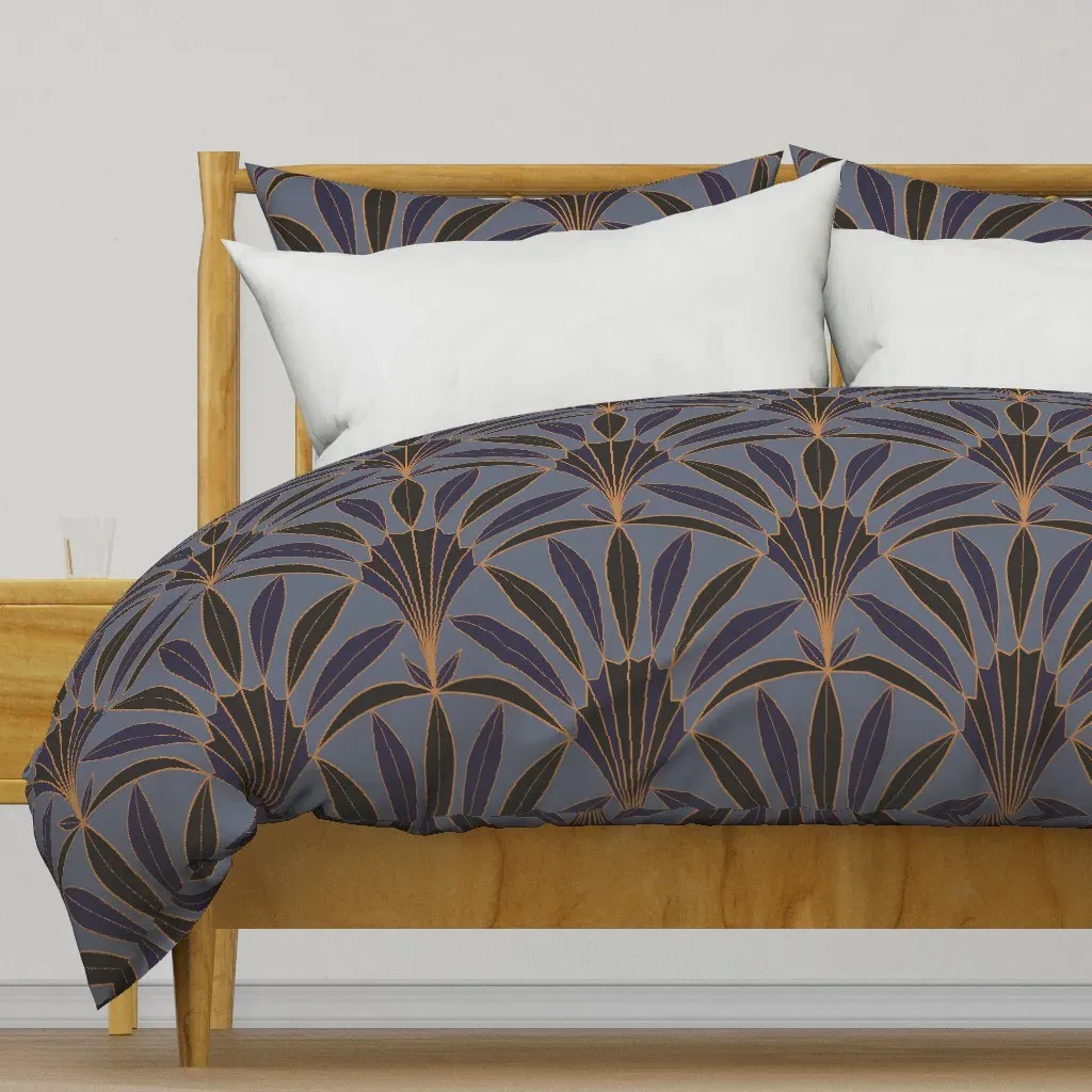 1920S Art Deco Palm Leaves Fan Duvet Cover - Dark Brown product