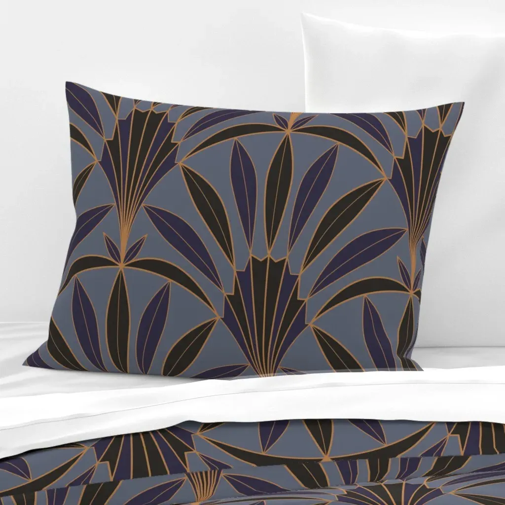 1920s Art Deco Palm Leaves Fan Standard Cushion Cover - Royal Blue, Cotton Sateen product