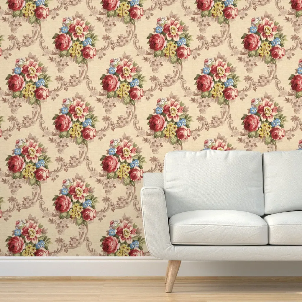 1940s Floral Scroll Peel and Stick Wallpaper - Yellow product