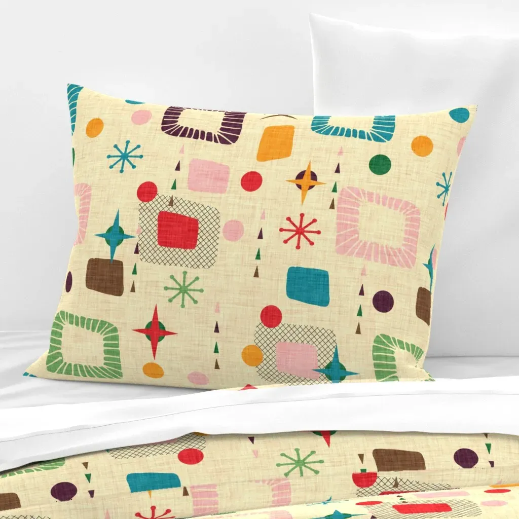1950s Atomic Pattern Standard Knife Edge Cushion - Beige, Cotton Sateen product