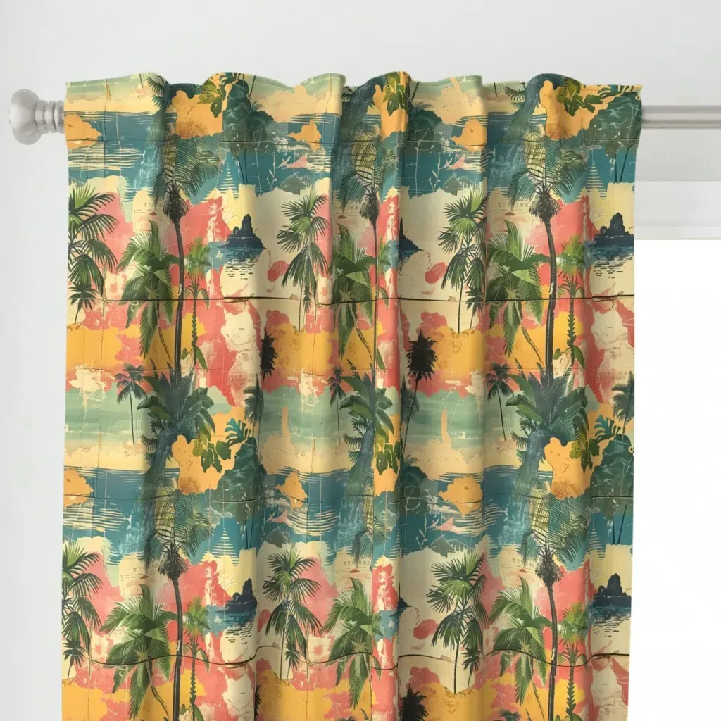 1950's Inspired Tropical Curtain Panel - Teal alternate view