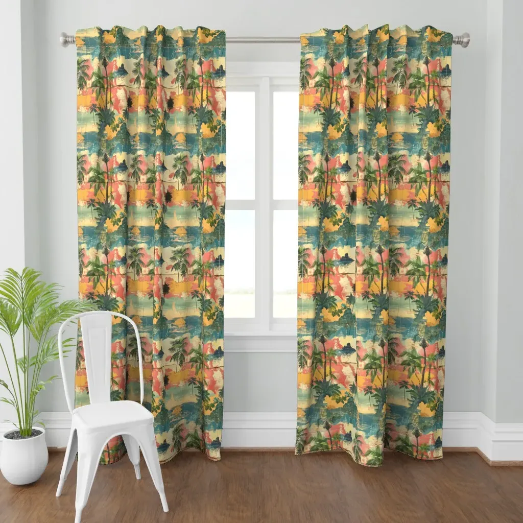 1950's Inspired Tropical Curtain Panel - Teal product