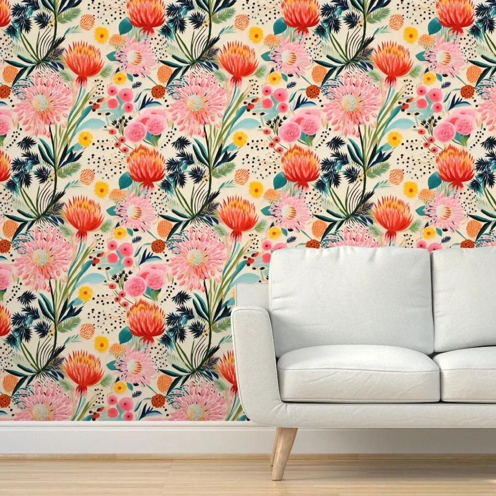 1950s Kitschy Floral Peel and Stick Wallpaper - Pink product
