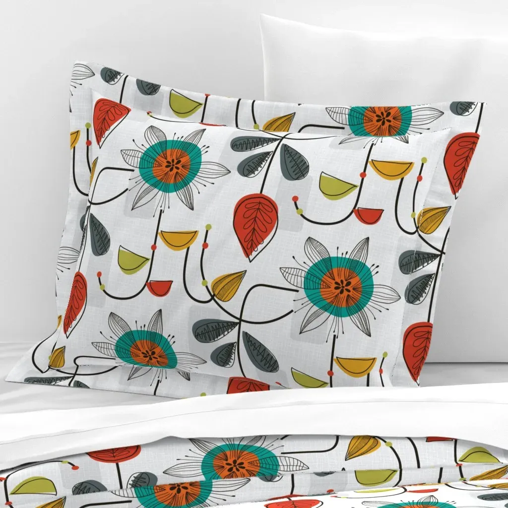 1950's Mid-Century Standard Flanged Pillow Sham - Teal, Cotton Sateen product