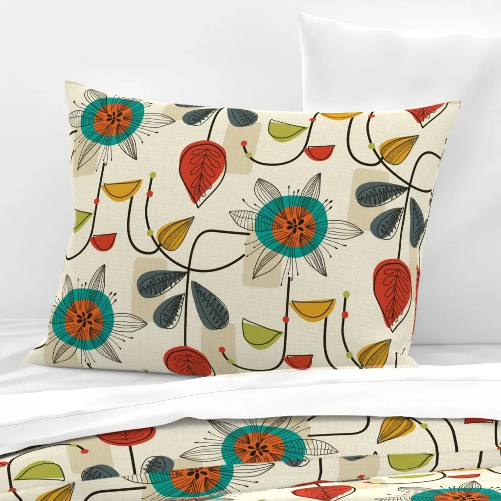 1950s Mid Century Wide Standard Knife Edge Pillow - Teal, Cotton Sateen product