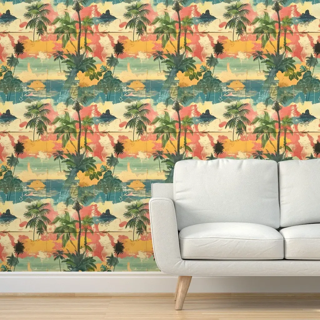 1950s Tropical Floral Peel and Stick Wallpaper - Teal product
