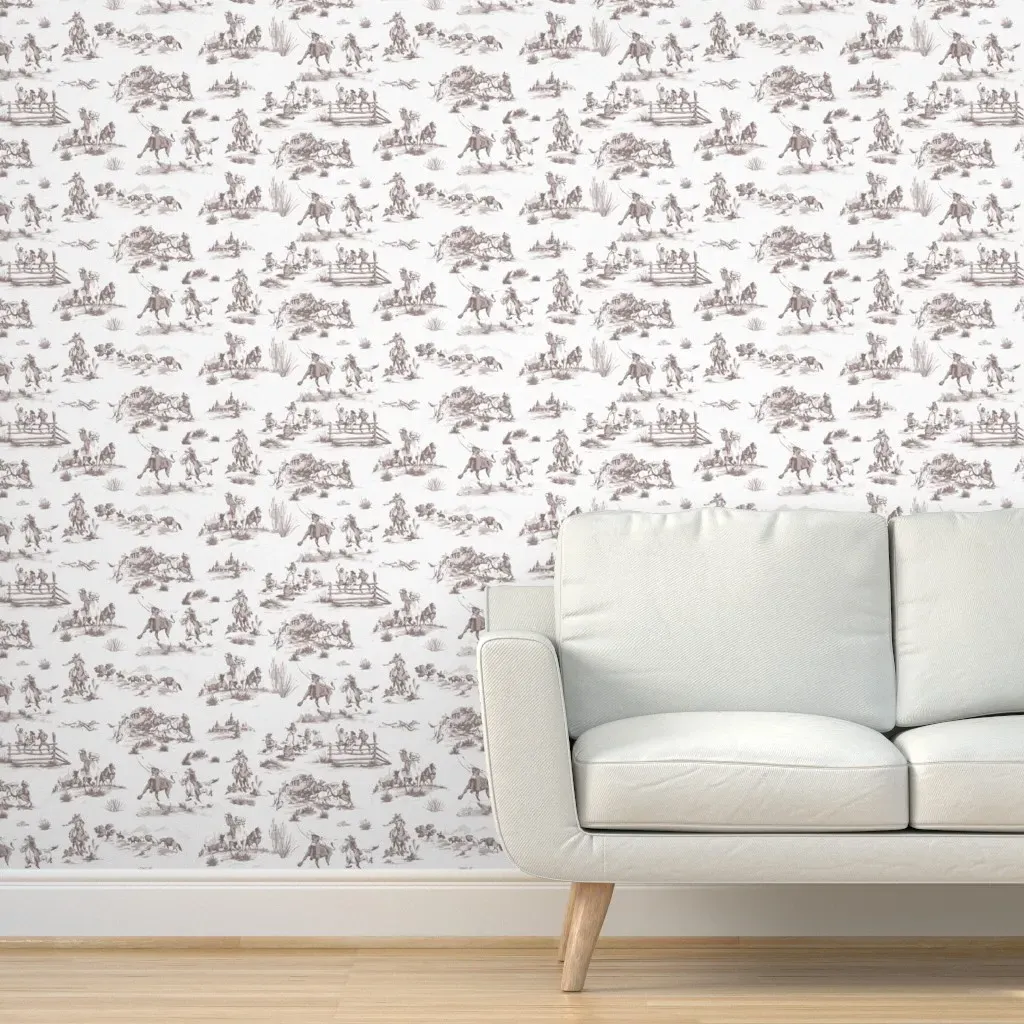 1950s Vintage Rodeo Peel and Stick Wallpaper - Taupe, Linen product
