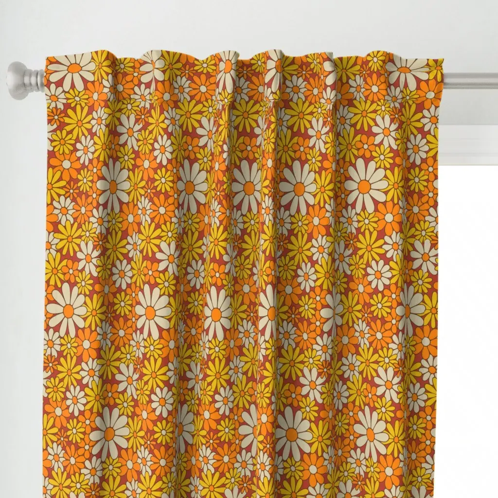 1960 Flower Power Curtain Panel - Orange alternate view