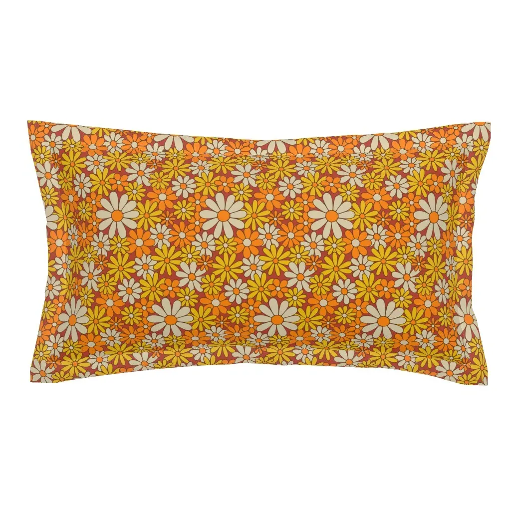 1960 Flower Power King Pillow Sham - Orange product