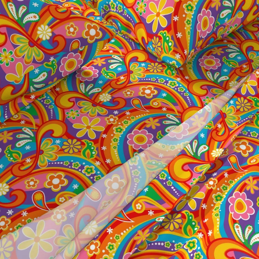 1960 Psychedelic Flower Power King Sheet Set - Orange alternate view