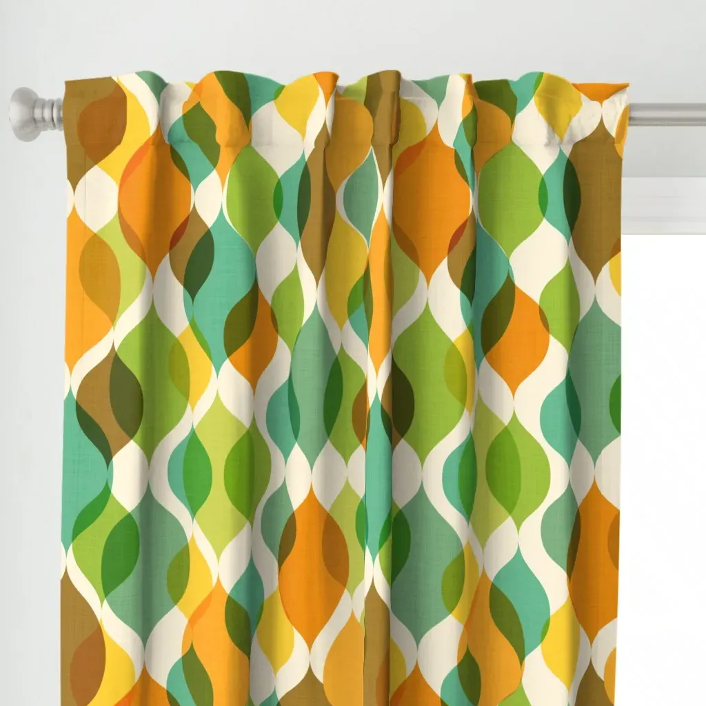 1960s Print Curtain Panel - Teal alternate view