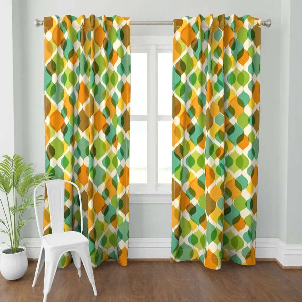 1960s Print Curtain Panel - Teal product