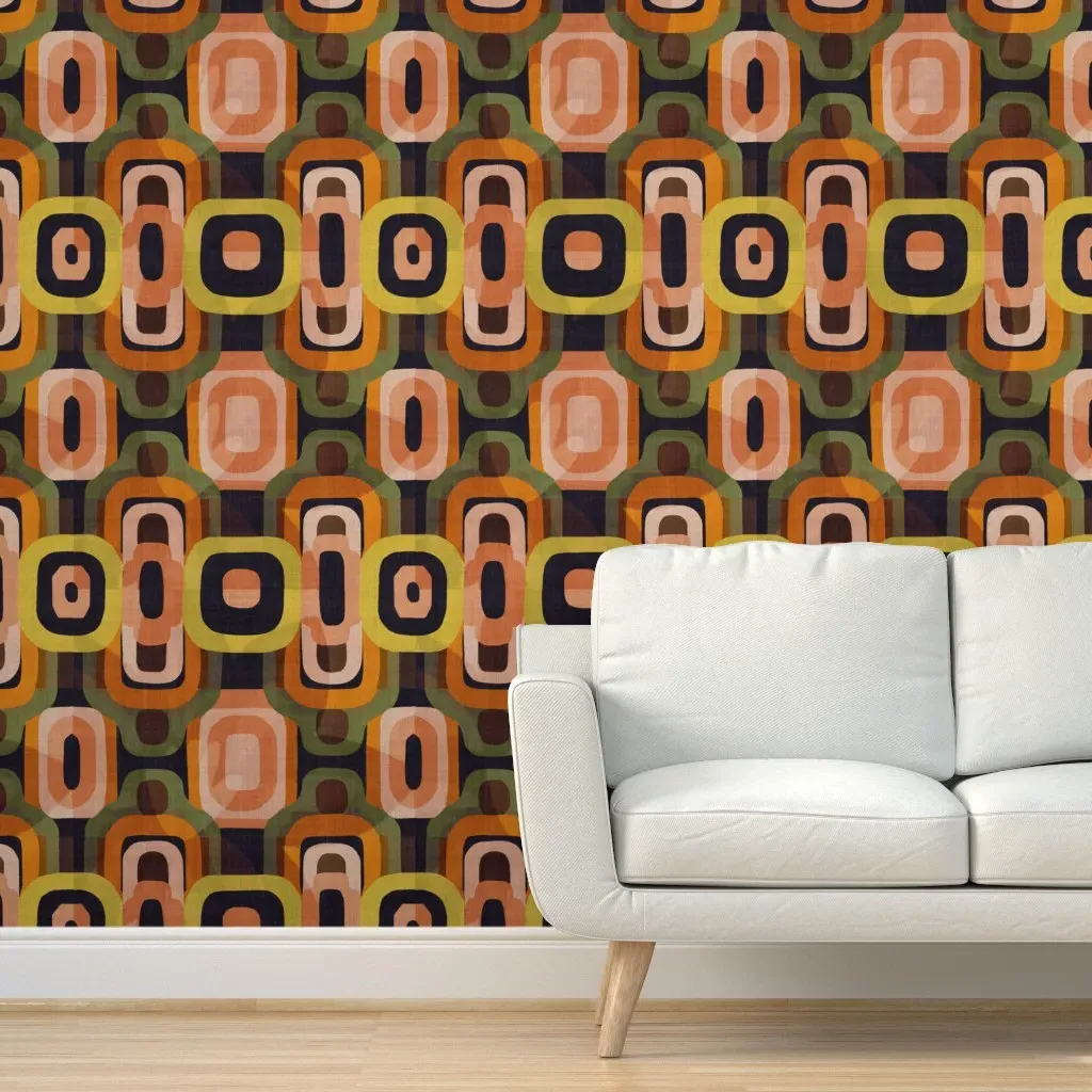 1970s African Geometric Peel and Stick Wallpaper - Orange product