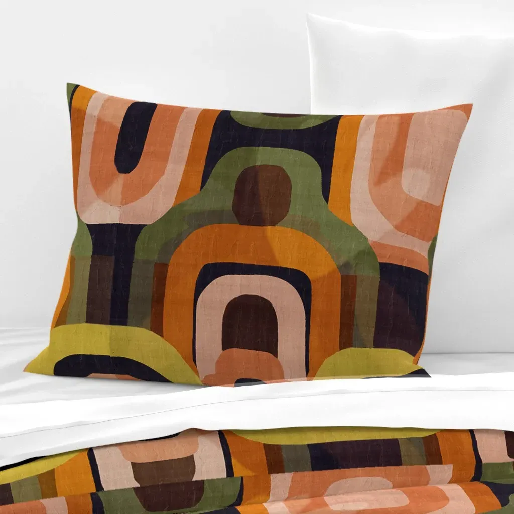 1970s African Geometric Standard Knife Edge Pillow - Orange, Cotton product