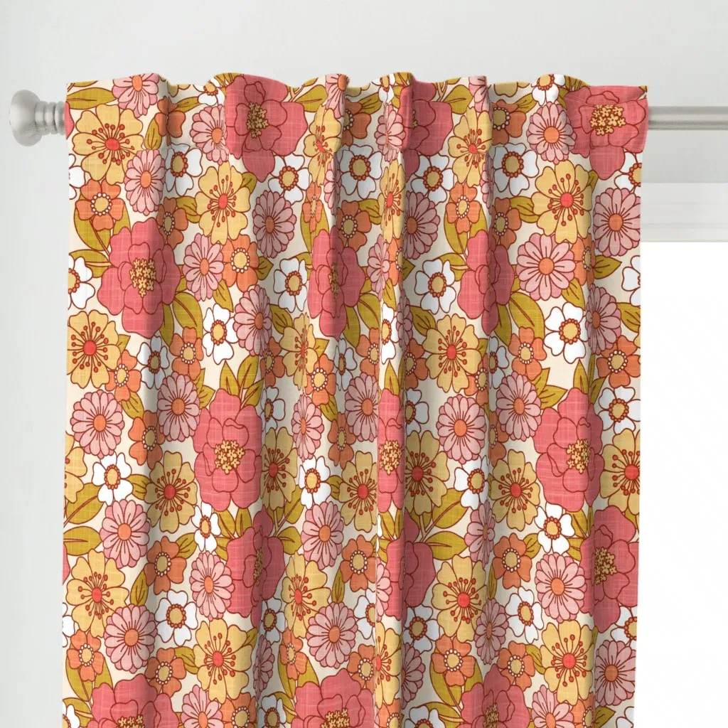 1970s Florals Textured Curtain Panel - Pink alternate view