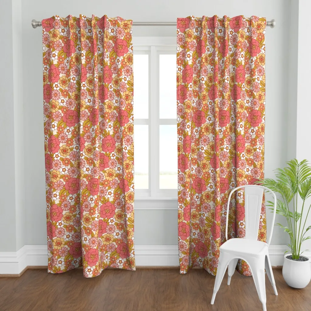 1970s Florals Textured Curtain Panel - Pink product