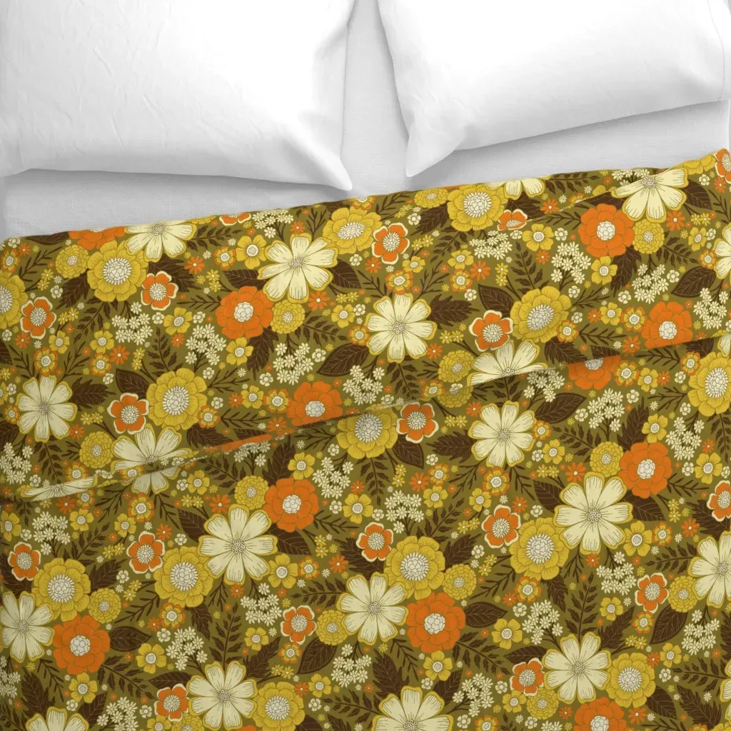 1970s Retro Floral Duvet Cover - Mustard Yellow alternate view