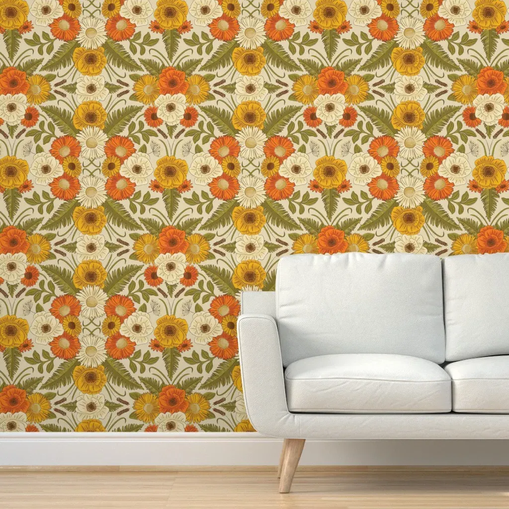1970s Retro Floral Peel and Stick Wallpaper - Gold, Orange product