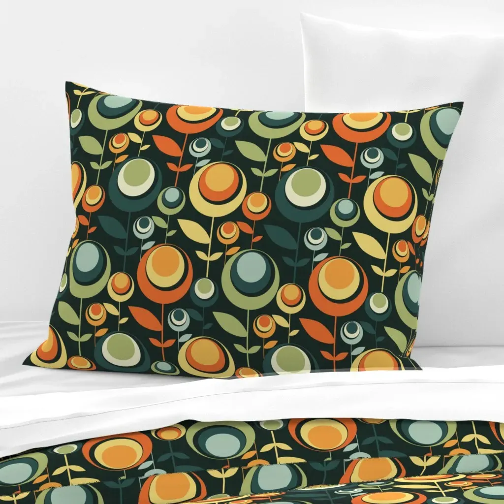 1970s Retro Floral Wide Cotton Sateen Cushion Cover - Orange product