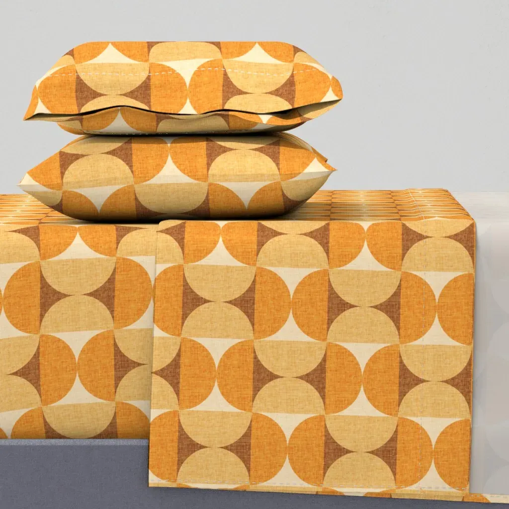 1970s Retro Geo Semi Circles Twin XL Sheet Set - Orange product