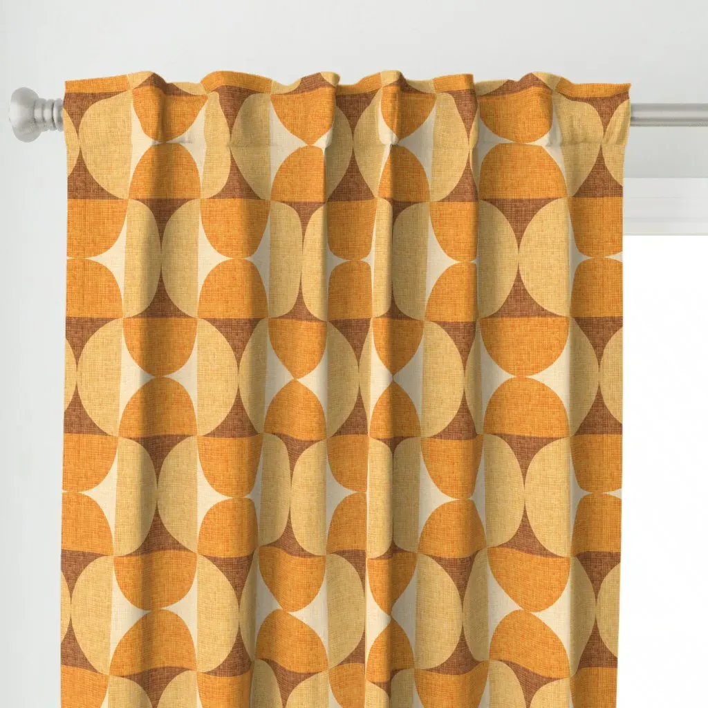 1970s Retro Geo Semi Curtain Panel - Orange alternate view