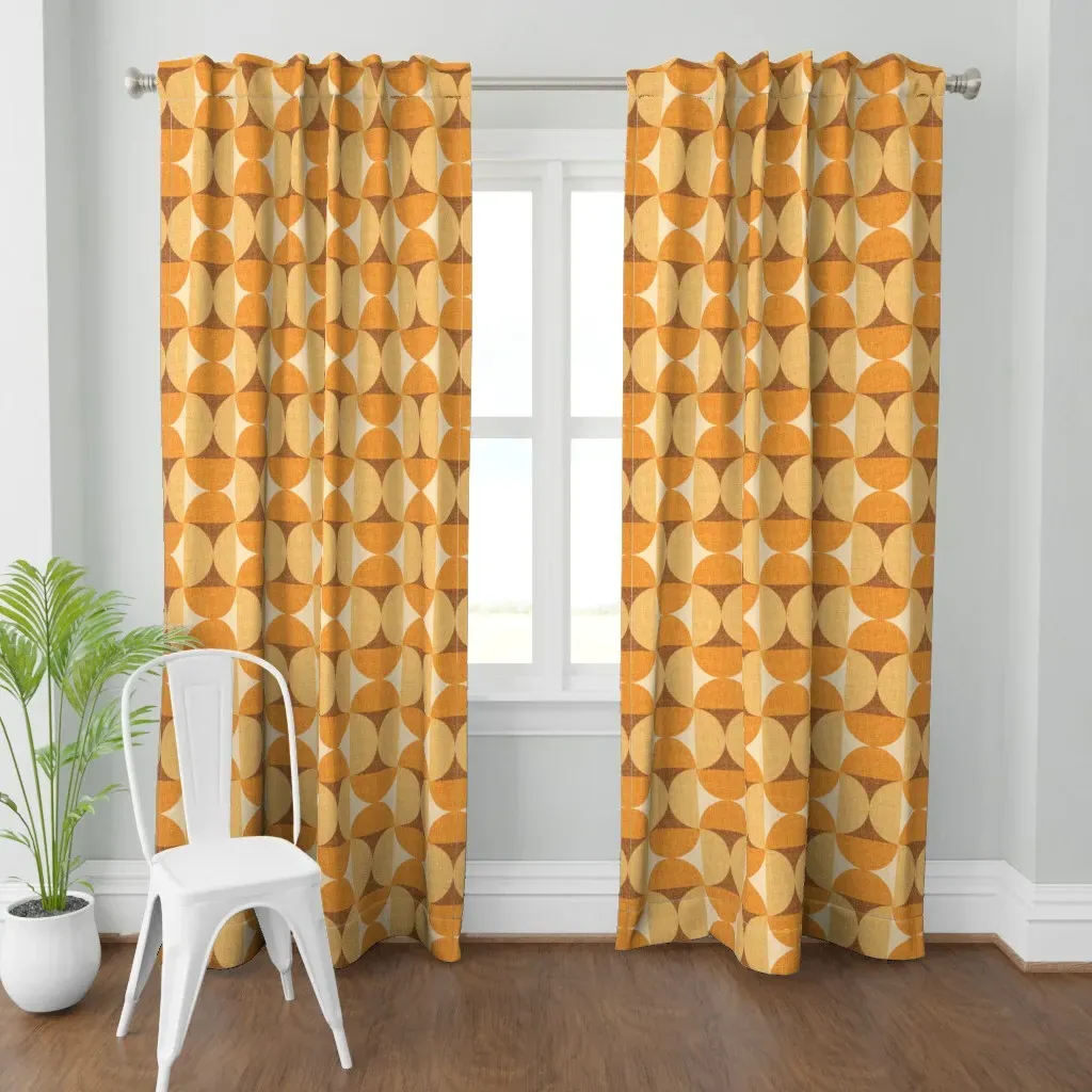 1970s Retro Geo Semi Curtain Panel - Orange product