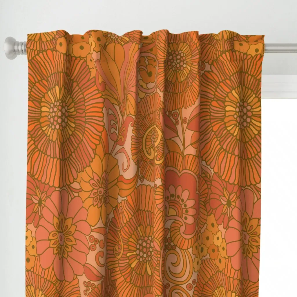 1970s Retro Muumuu Large Curtain Panel - Burnt Orange alternate view