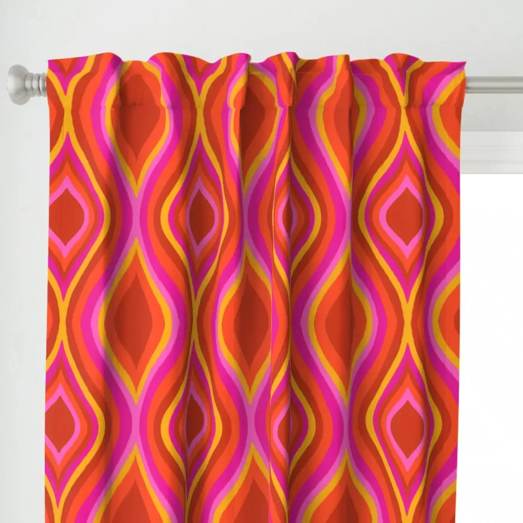 1970s Retro Ogee Pattern Curtain Panel - Orange alternate view