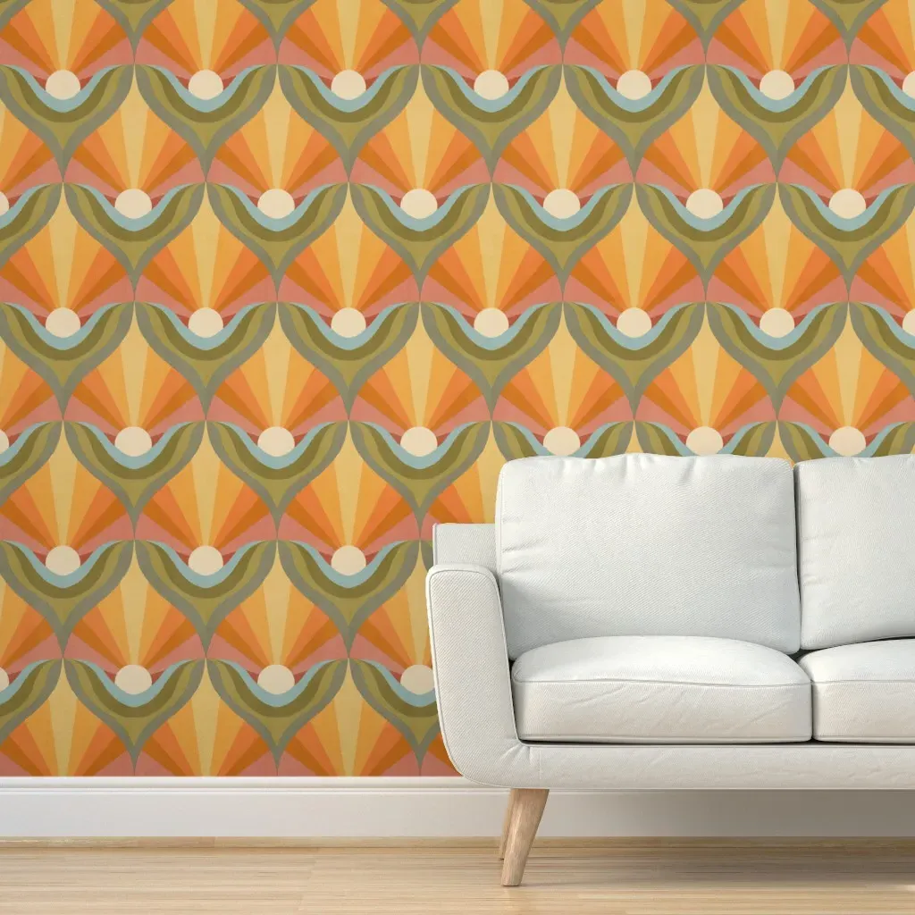 1970s Sunshine Groovy Retro Rainbow Peel and Stick Wallpaper - Orange product