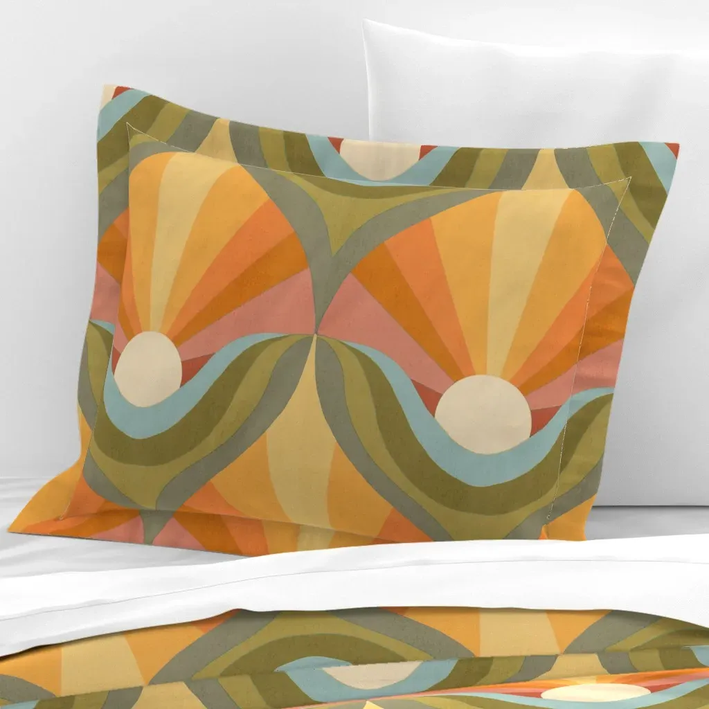 1970s Sunshine Groovy Retro Rainbow Standard Flanged Pillow Sham - Orange product