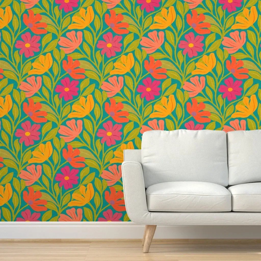 1970s Zesty Florals XL Peel and Stick Wallpaper - Pink product
