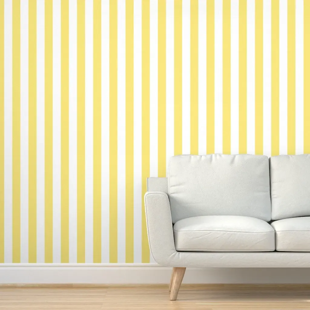 2" Vertical Cabana Stripe Peel and Stick Wallpaper - Lemon Yellow, White product